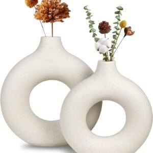 White Ceramic Vase, Modern Vase for Minimalist Decor