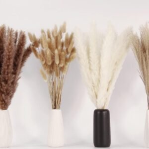 Dried Pampas Grass Decor 100 PCS Pampas Grass Contains Bunny Tails Dried Flowers (White and Brown)