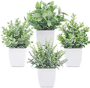 Der Rose 4 Packs Fake Plants Mini Artificial Greenery Potted Plants