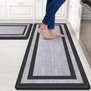Mattitude Kitchen Mat 2 PCS Cushioned Anti-Fatigue Non-Skid Waterproof Rugs Black and Gray