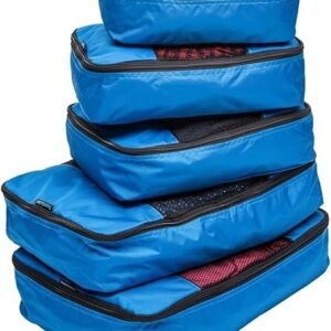 Luggage Packing Organization Cubes 5 Pack, Blue, 2 Small, 2 Medium, 1 Large