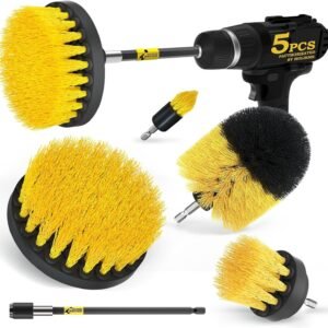 Yellow 5-Pack Drill Brush Set Extended Attachments for All-Purpose Cleaning.