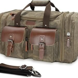 50L Waterproof Waxed Canvas Leather Duffle Travel Bag