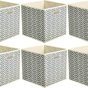 Grey Chevron Collapsible Fabric Storage Cubes with Oval Grommets, Pack of 6